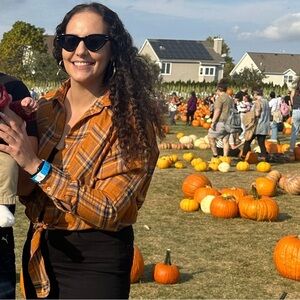 Mustard Seed Plaid tie up button down top‎ Size Small